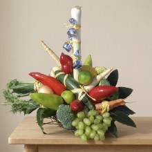 vegetariánská kytice, sýrová kytice, dárky pro vegetariány, jedlá kytice bez masa, neklobásovka, kytice ze zeleniny a sýra, zdravý dárek, klobasove-kytice.cz